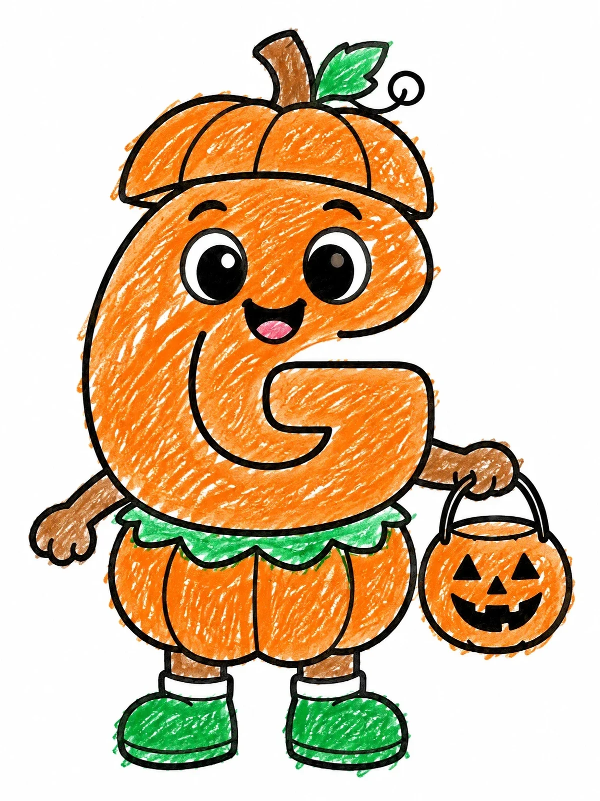 Colored example of the Letter G In Pumpkin Costume coloring page