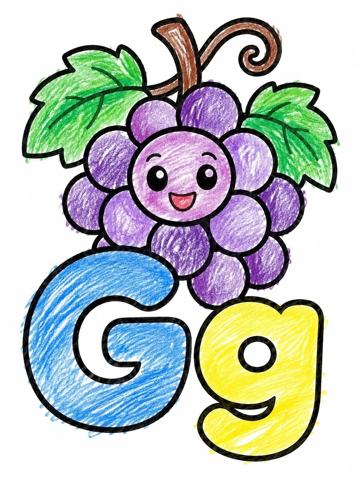 Colored example of the Letter G With Cute Grapes coloring page