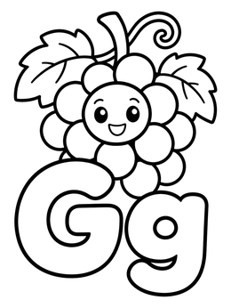 Free printable Letter G With Cute Grapes coloring page