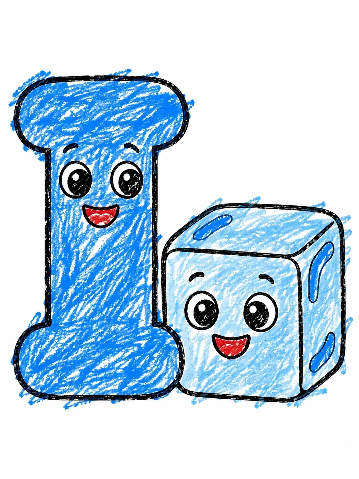 Colored example of the Letter I And Cute Ice Cube coloring page