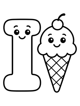 Free printable Letter I And Cute Ice Cream Cone coloring page