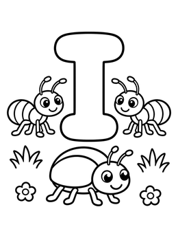 Free printable Letter I With Friendly Insects coloring page