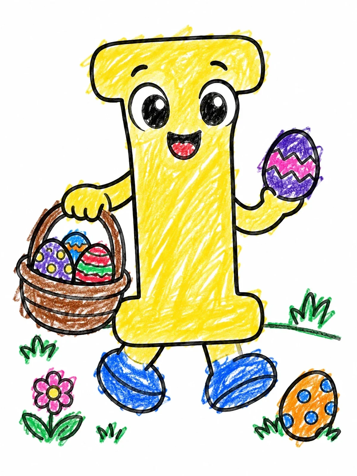 Colored example of the Letter I Easter Egg Hunt coloring page