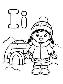 Free printable Letter I With Girl And Igloo coloring page