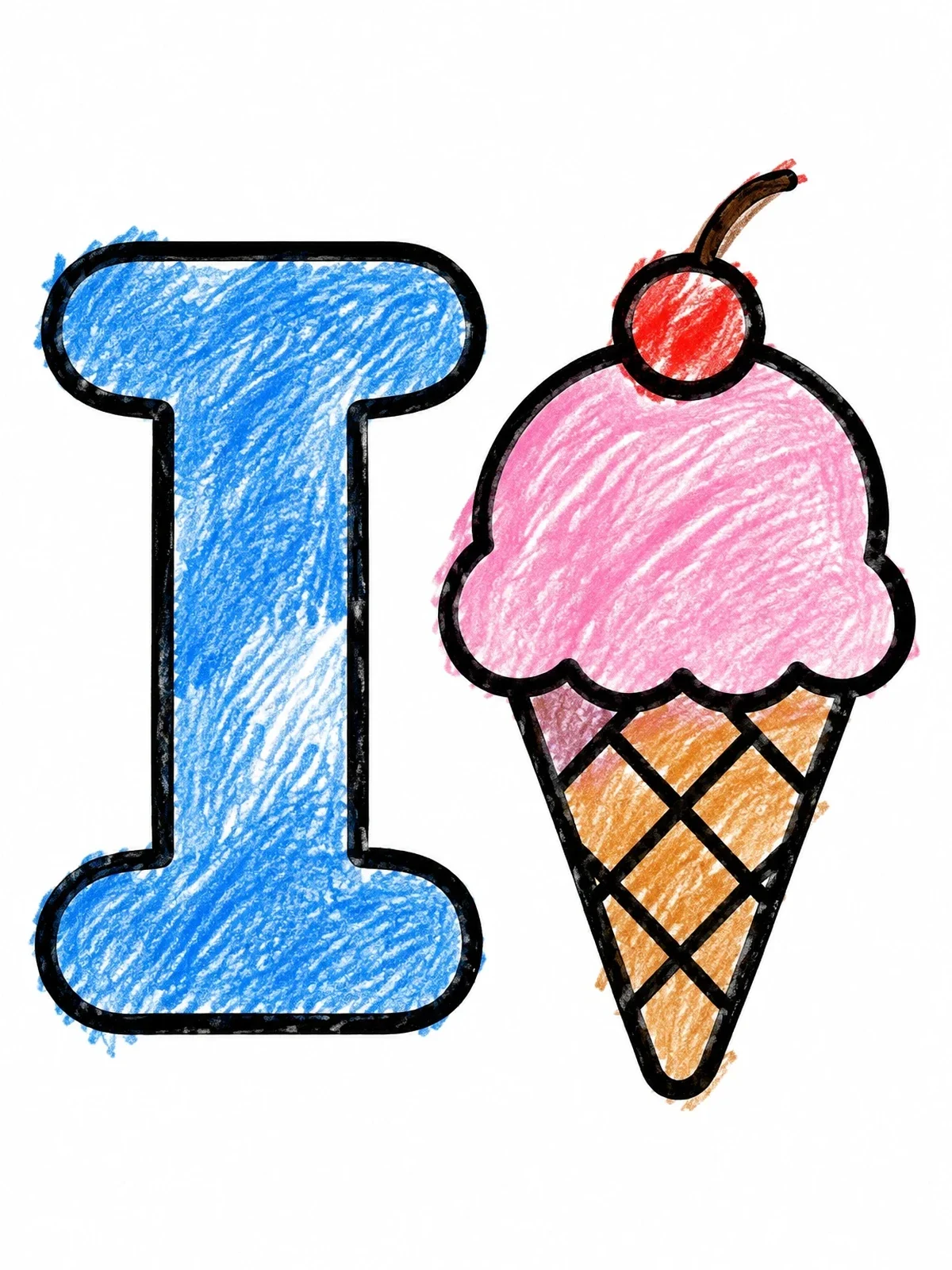Colored example of the Letter I And Ice Cream Cone coloring page
