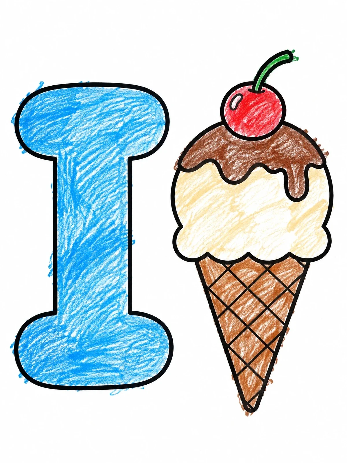 Colored example of the Letter I And Ice Cream Cone coloring page