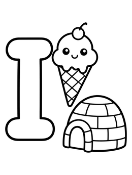 Free printable Letter I With Ice Cream And Igloo coloring page