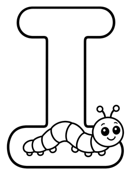 Free printable Letter I With Friendly Inchworm coloring page
