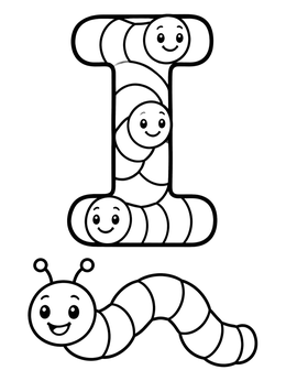 Free printable Letter I With Friendly Inchworms coloring page