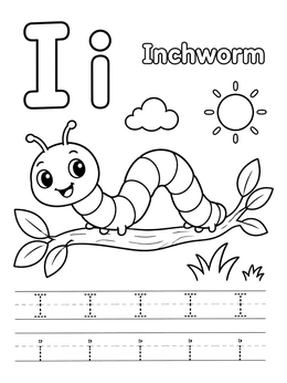 Free printable Letter I Inchworm Tracing Worksheet coloring page