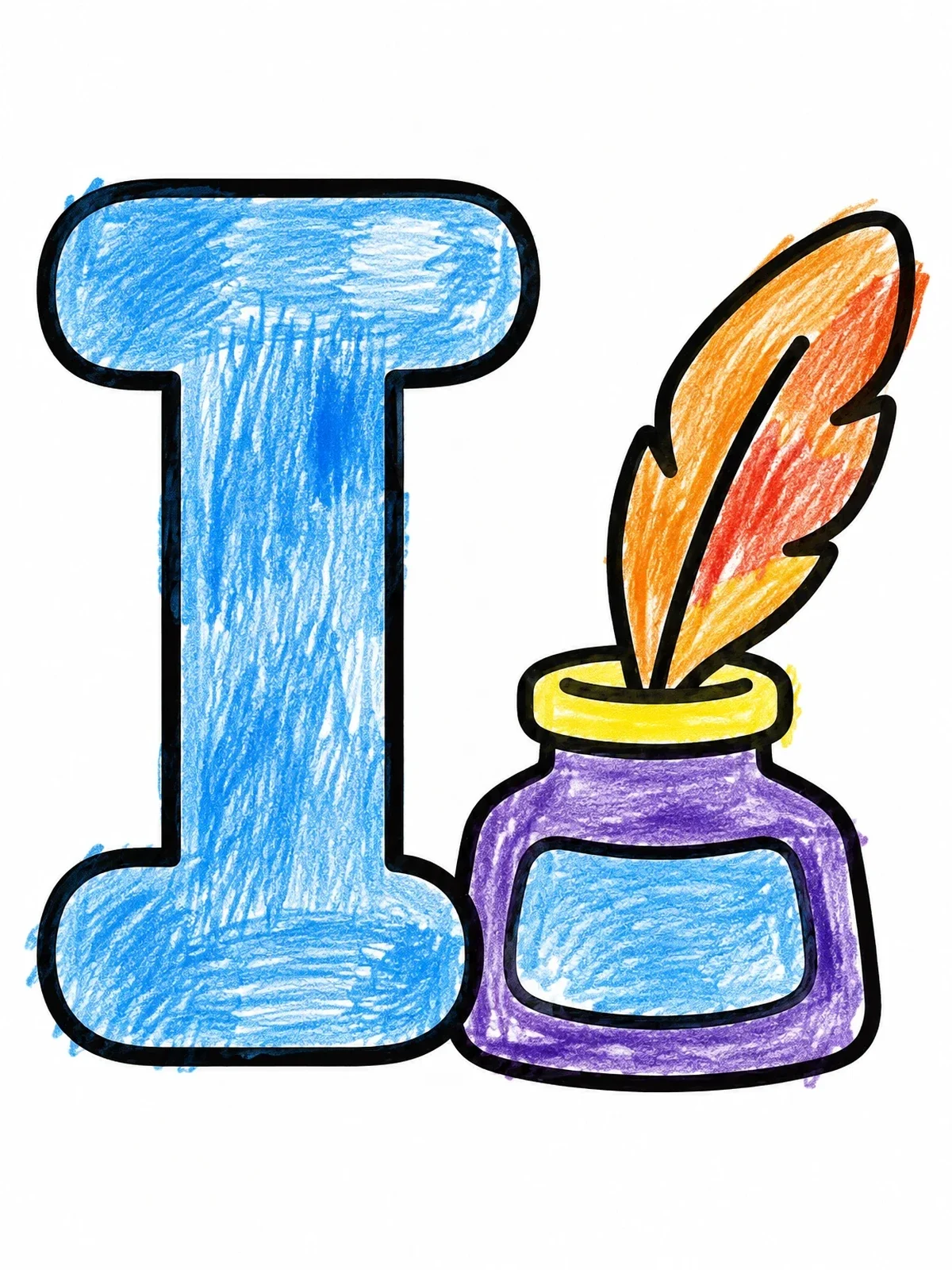 Colored example of the Capital Letter I With Ink Bottle coloring page