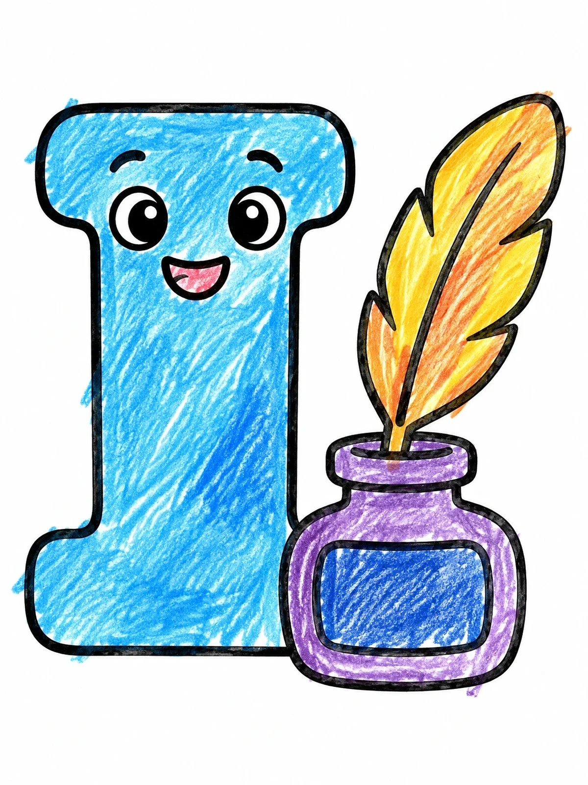 Colored example of the Letter I With Ink And Quill coloring page