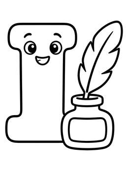Free printable Letter I With Ink And Quill coloring page