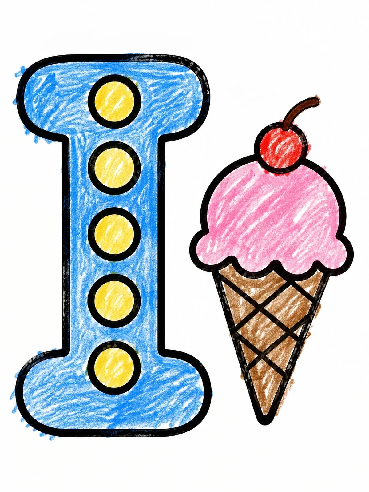 Colored example of the Letter I With Ice Cream Cone coloring page