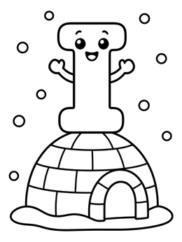 Free printable Cute Letter I On Snow Igloo coloring page