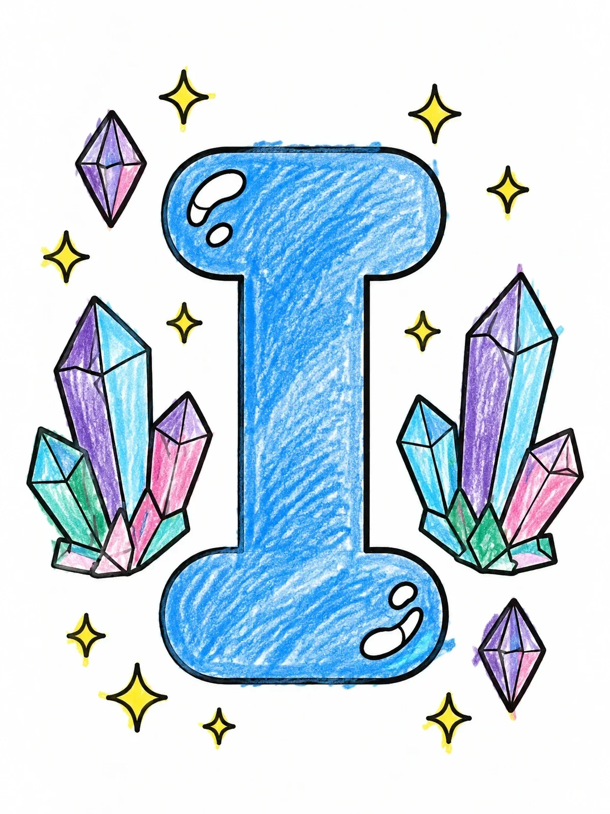 Colored example of the Letter I With Sparkling Crystals coloring page