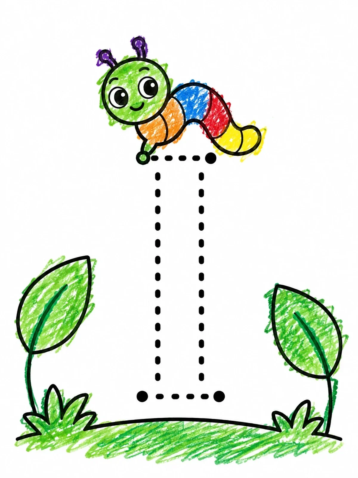 Colored example of the Letter I Tracing With Inchworm coloring page