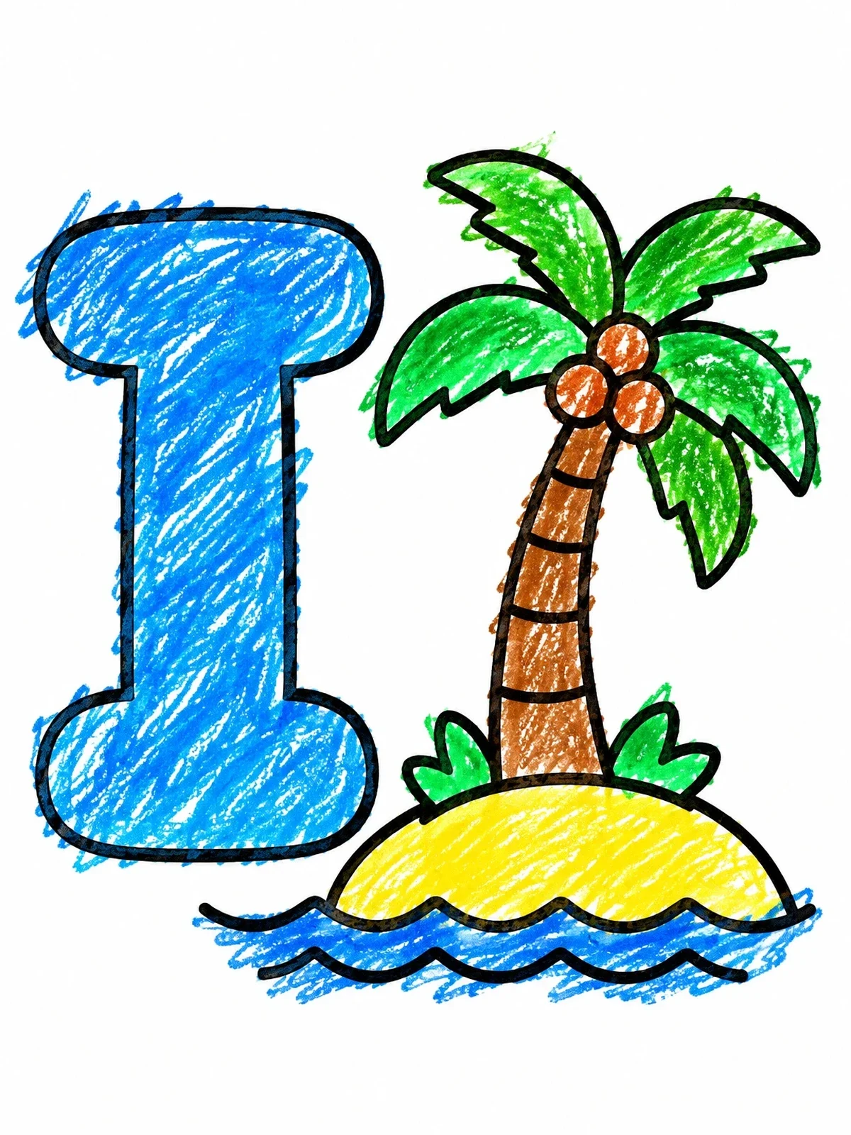 Colored example of the Letter I And Palm Tree Island coloring page
