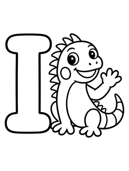 Free printable Letter I With Friendly Waving Iguana coloring page