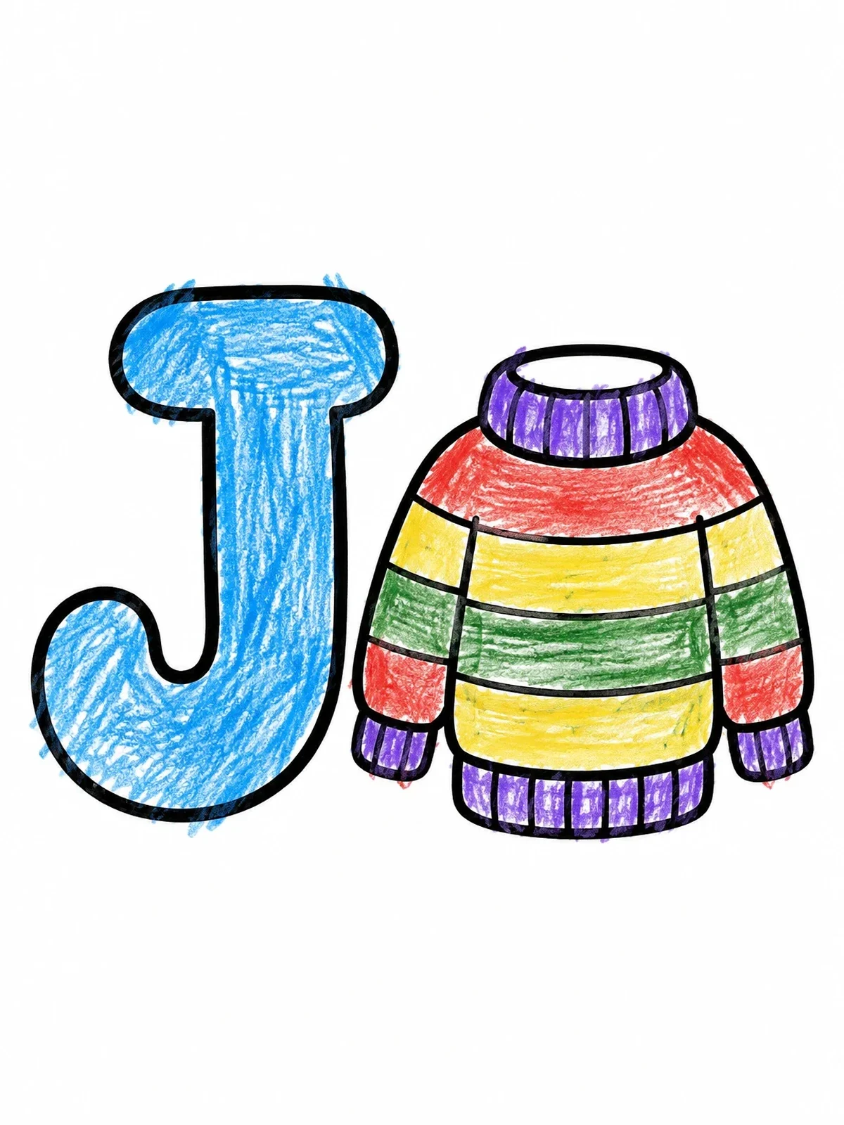 Colored example of the Letter J With Cozy Jumper coloring page