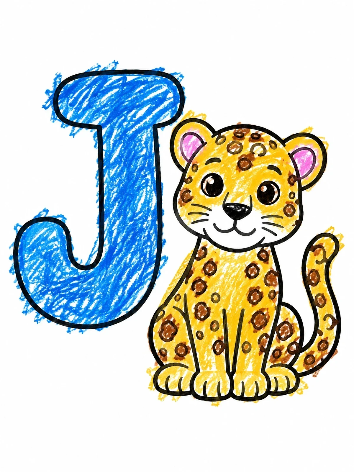 Colored example of the Letter J With Cute Jaguar coloring page