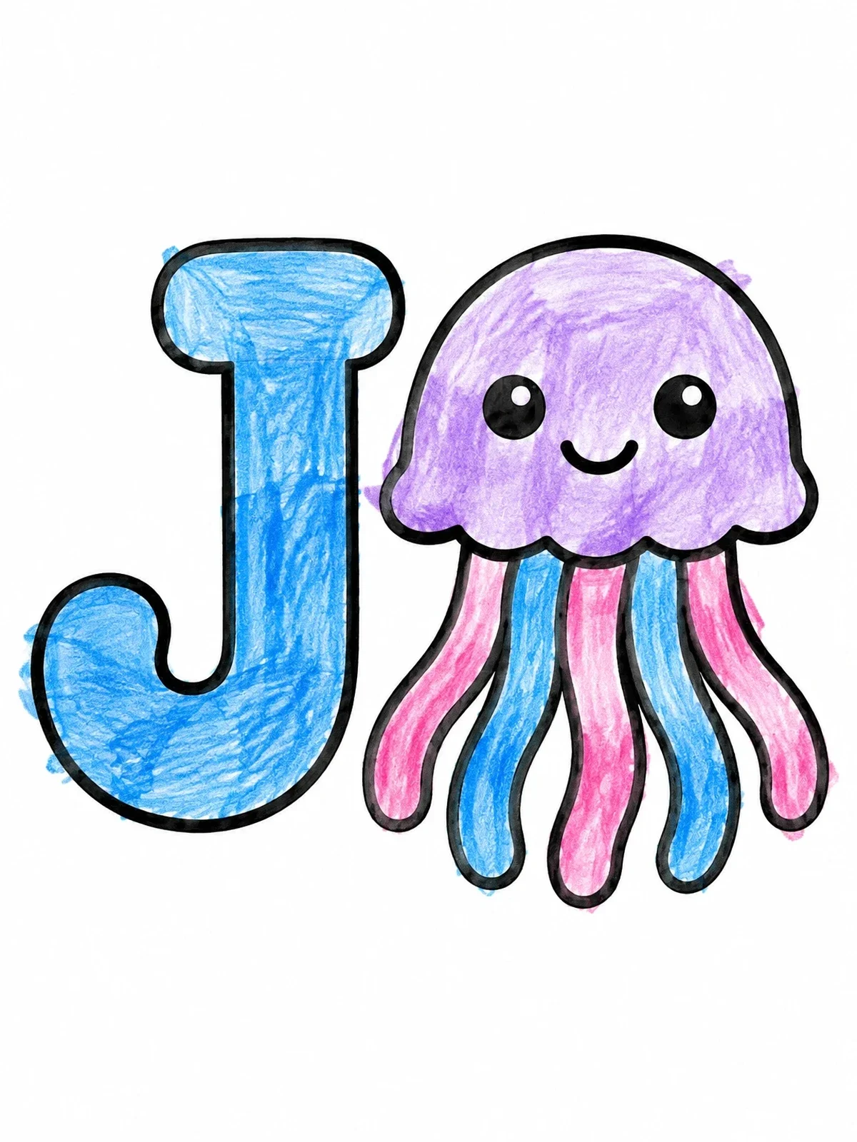 Colored example of the Letter J With Cute Jellyfish coloring page