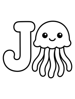 Free printable Letter J With Cute Jellyfish coloring page