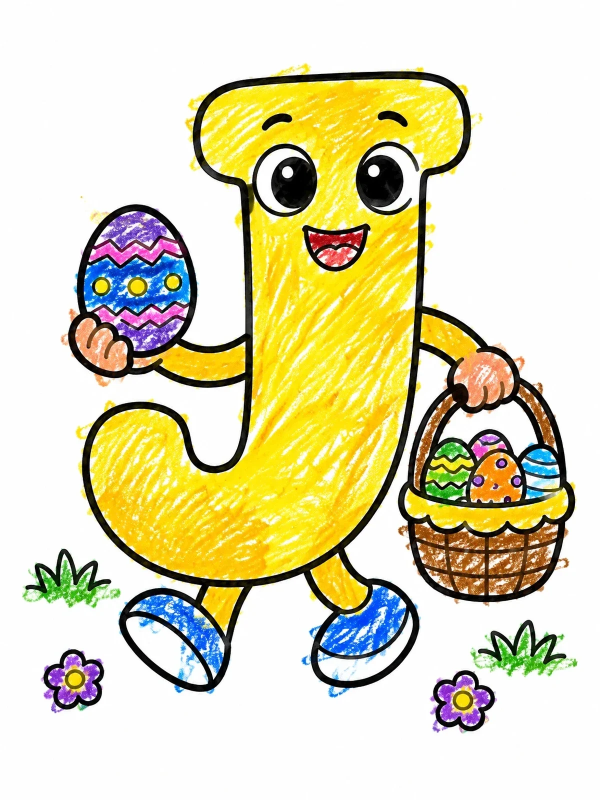 Colored example of the Letter J On An Easter Egg Hunt coloring page