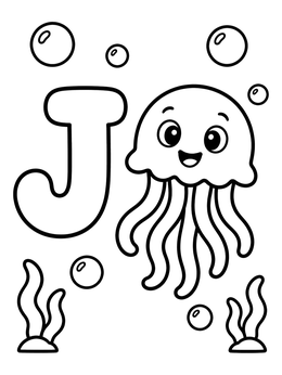 Free printable Letter J With Happy Jellyfish coloring page