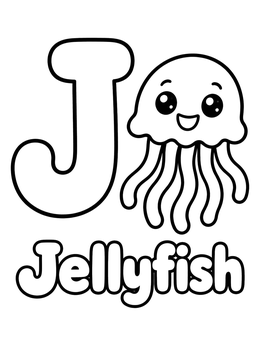 Free printable Letter J With Happy Jellyfish coloring page