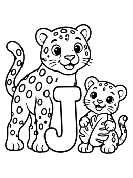 Free printable Letter J With Jaguar Family coloring page