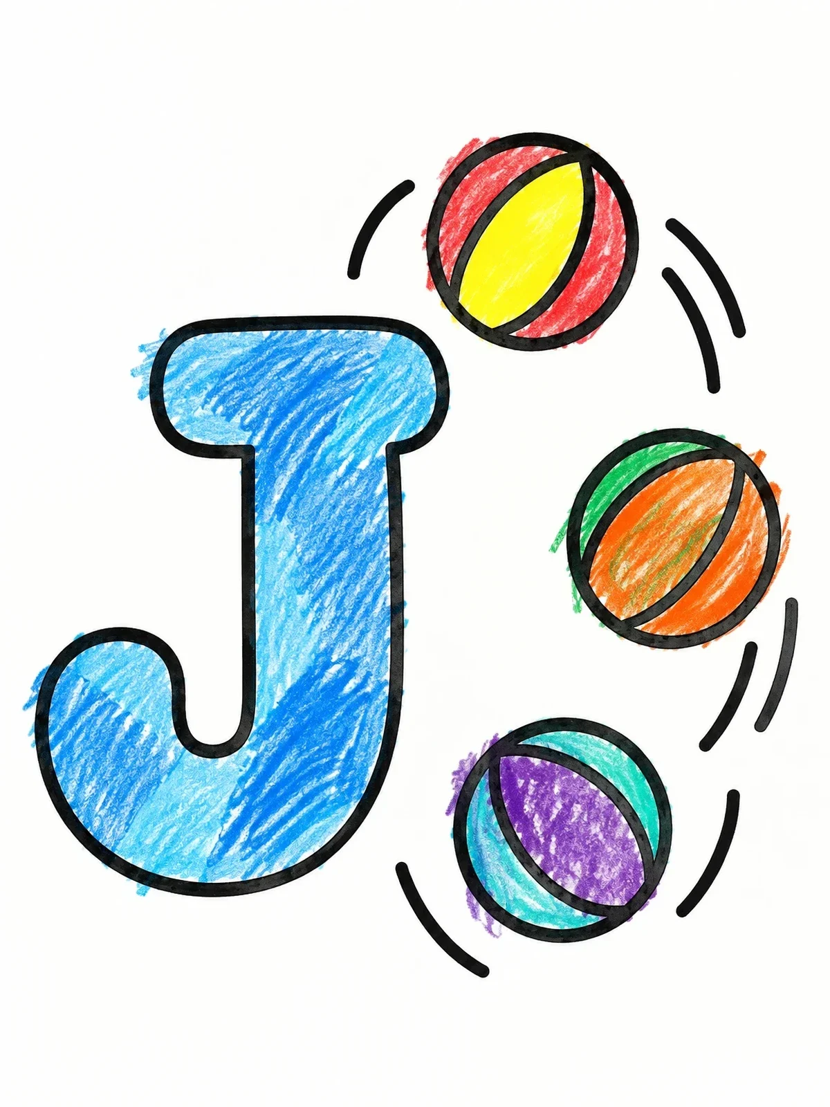 Colored example of the Letter J With Juggling Balls coloring page
