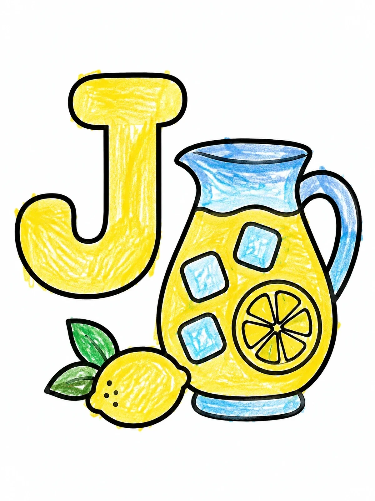 Colored example of the Letter J With Lemonade Jug coloring page
