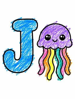 Letter J With Cute Jellyfish Coloring Page
