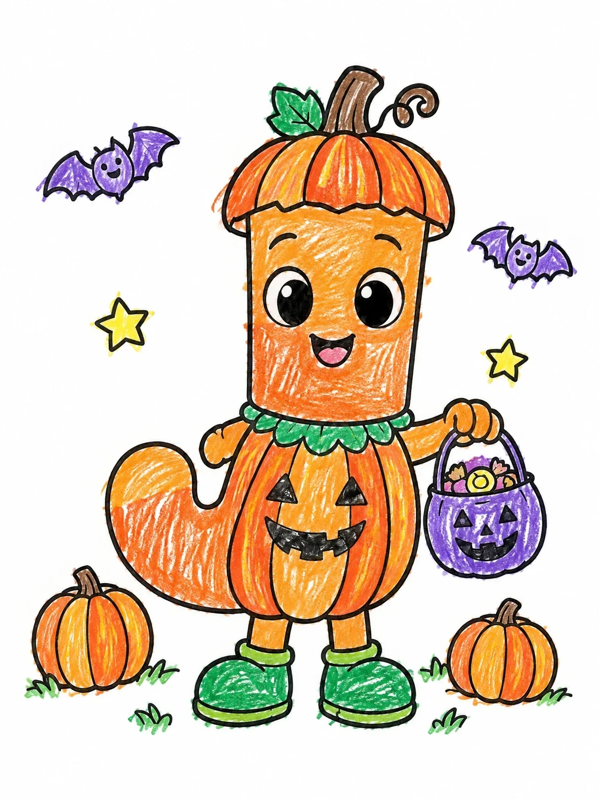 Colored example of the Cute Letter J Pumpkin Halloween Costume coloring page