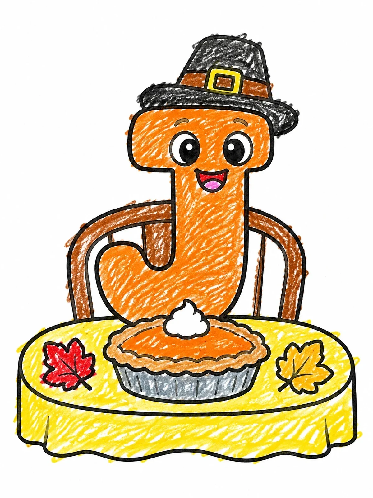 Colored example of the Letter J With Thanksgiving Pie coloring page