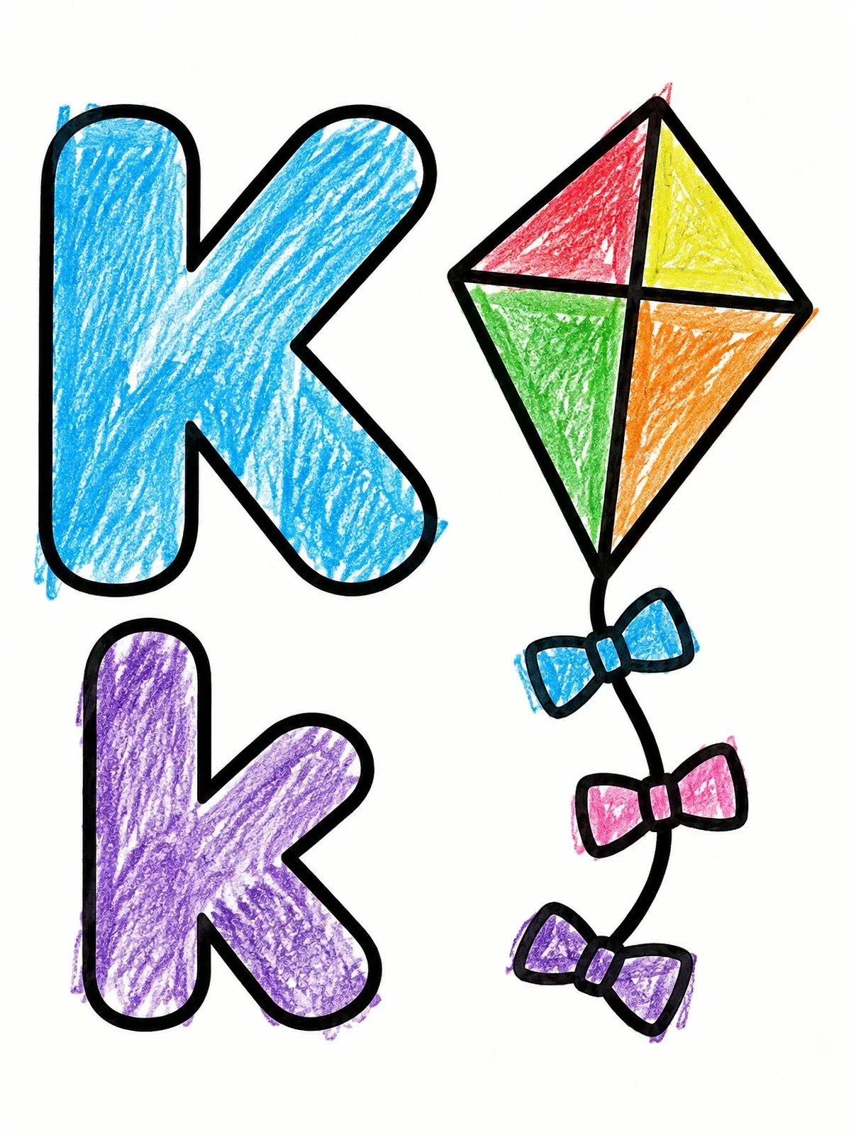 Colored example of the Letter K With Flying Kite coloring page