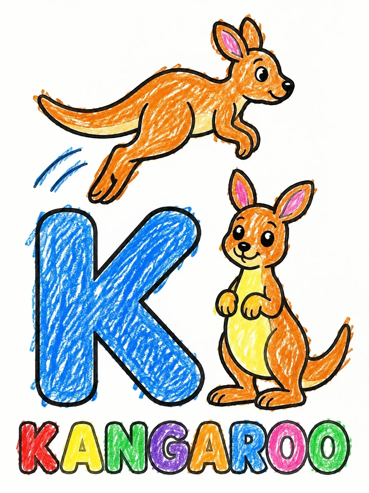 Colored example of the Letter K With Playful Kangaroos coloring page