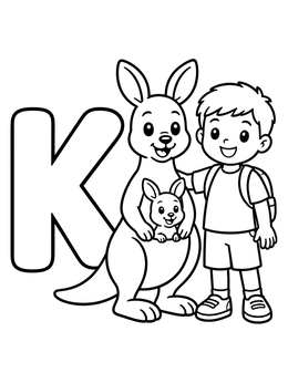 Free printable Letter K With Kangaroo And Boy coloring page