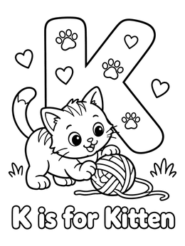 Free printable Letter K With Playful Kitten coloring page