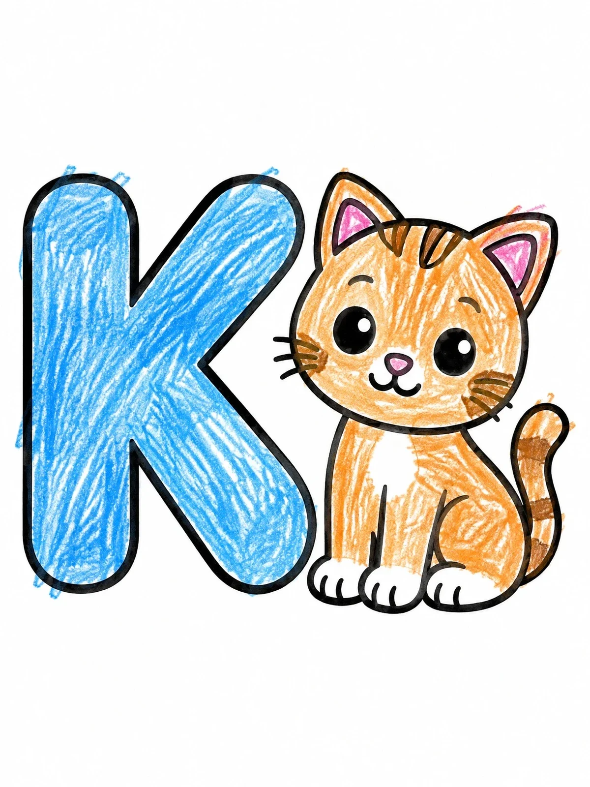 Colored example of the Letter K With Cute Kitten coloring page