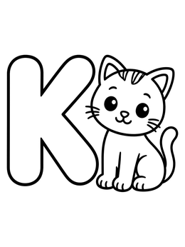 Free printable Letter K With Cute Kitten coloring page