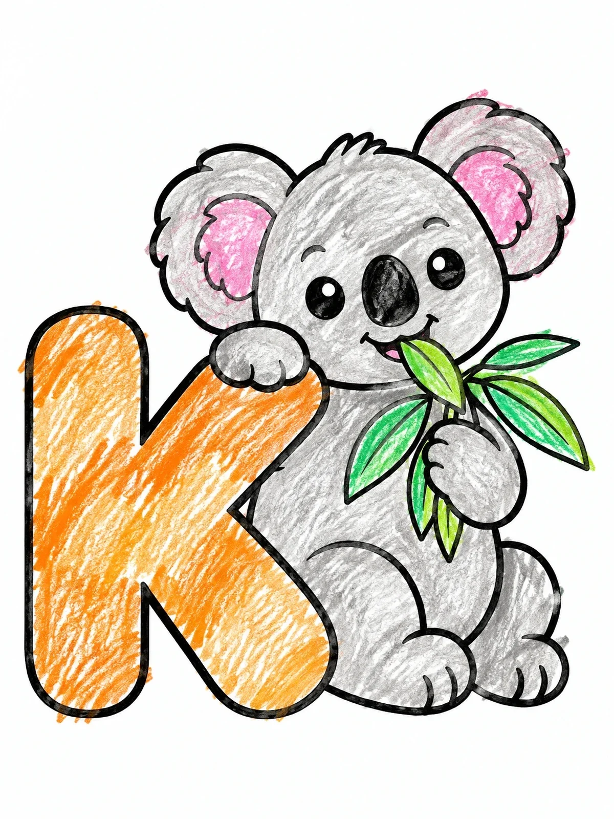 Colored example of the Cute Koala With Letter K coloring page