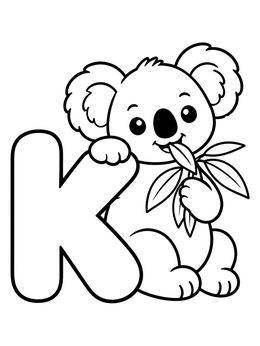 Free printable Cute Koala With Letter K coloring page