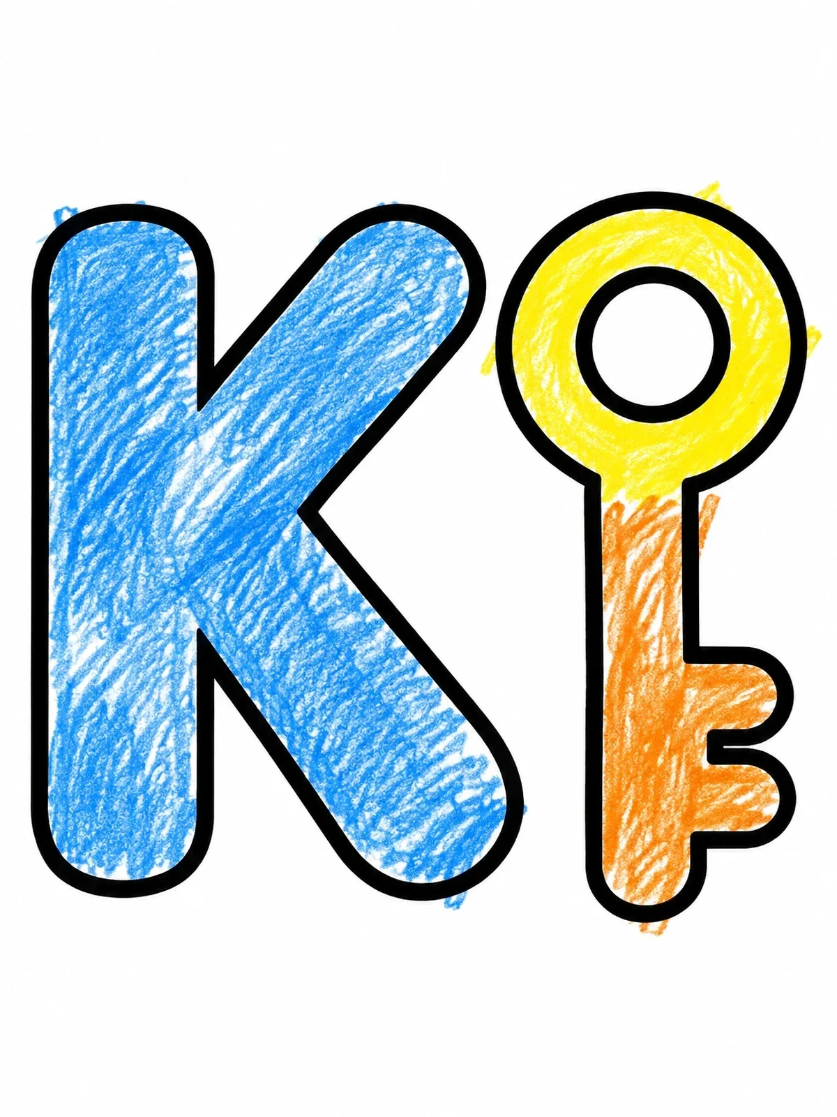 Colored example of the Capital Letter K And Simple Key coloring page