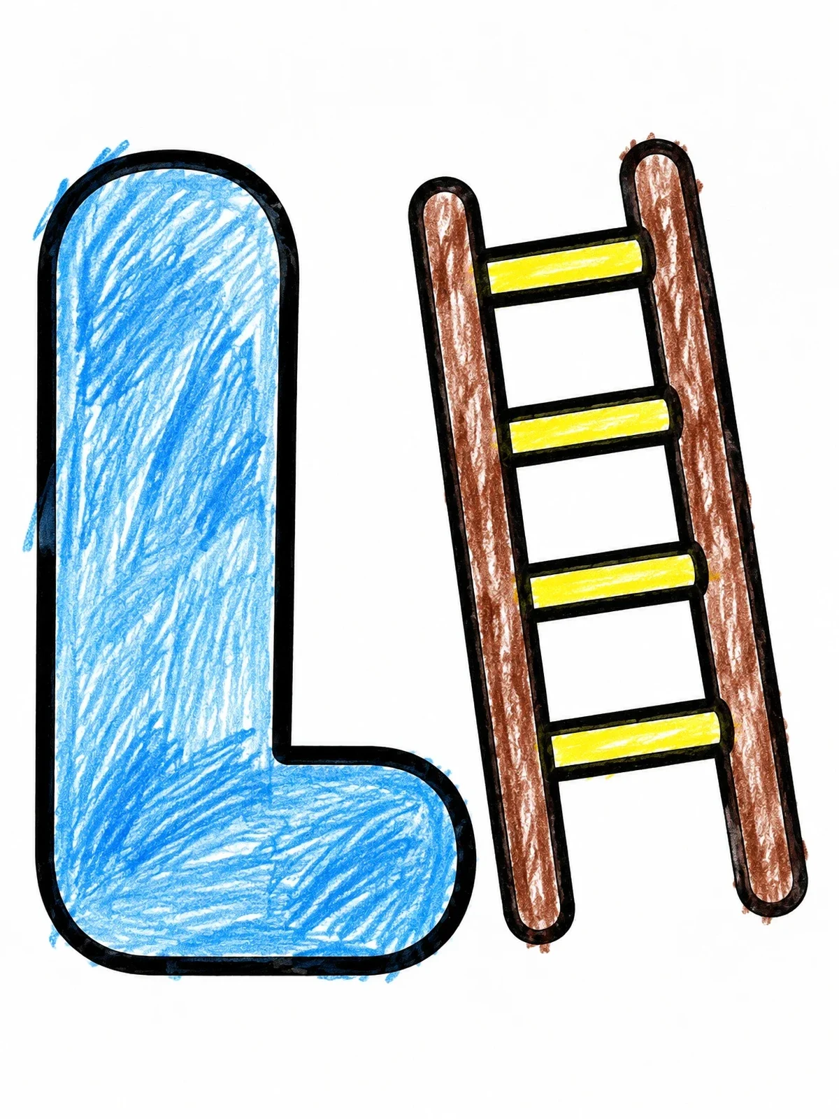 Colored example of the Letter L And Tall Ladder coloring page