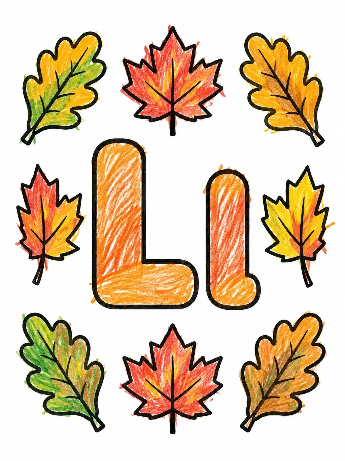 Colored example of the Letter L With Autumn Leaves coloring page