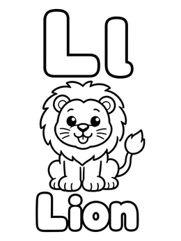 Free printable Letter L With Cute Cartoon Lion coloring page