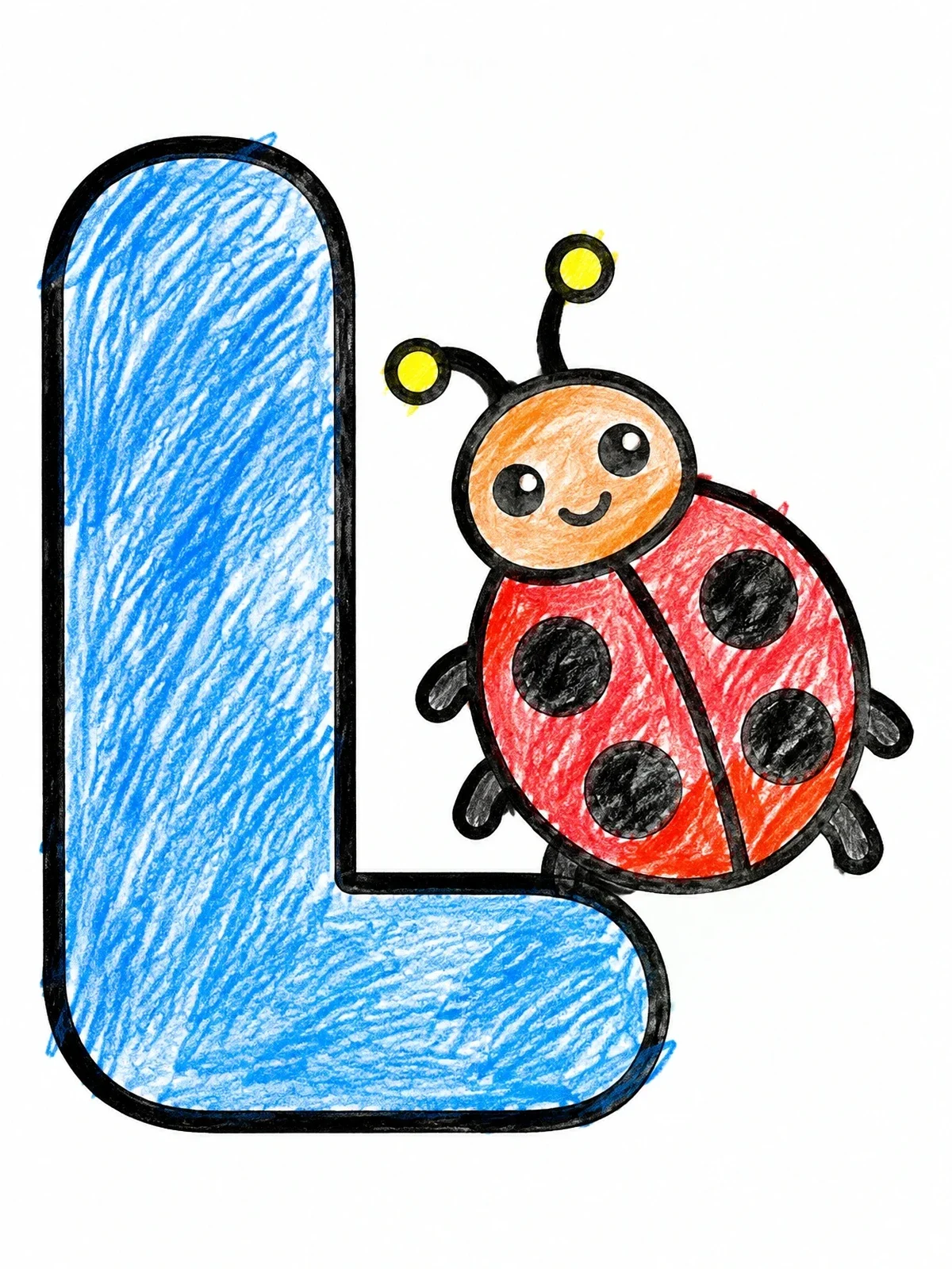 Colored example of the Letter L With Cute Ladybug coloring page