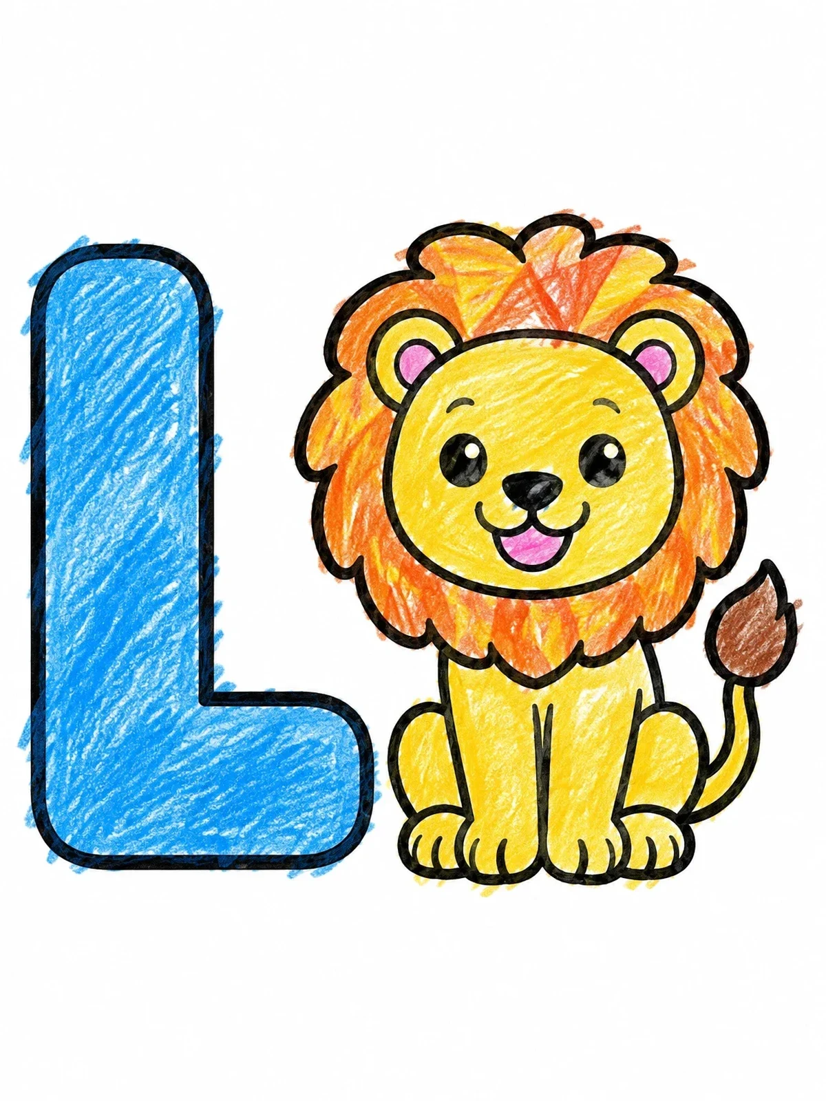 Colored example of the Letter L With Cute Lion coloring page